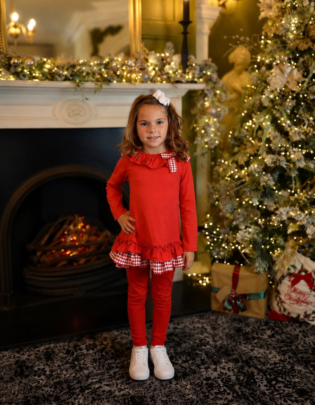 Hannah Girls Tweeded Frilly Bow Tracksuit Red