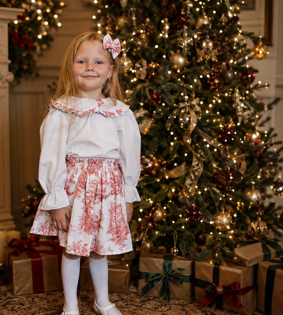 Vienna Luxe Toile 4 Piece Girls Skirt Set Red