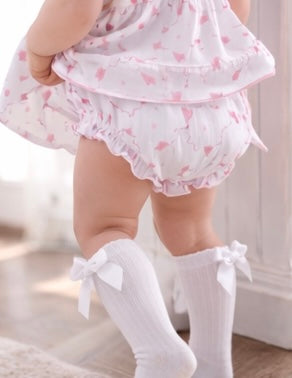 26104 Baby Girls Pink & White Kite Printed Ribbon Dress