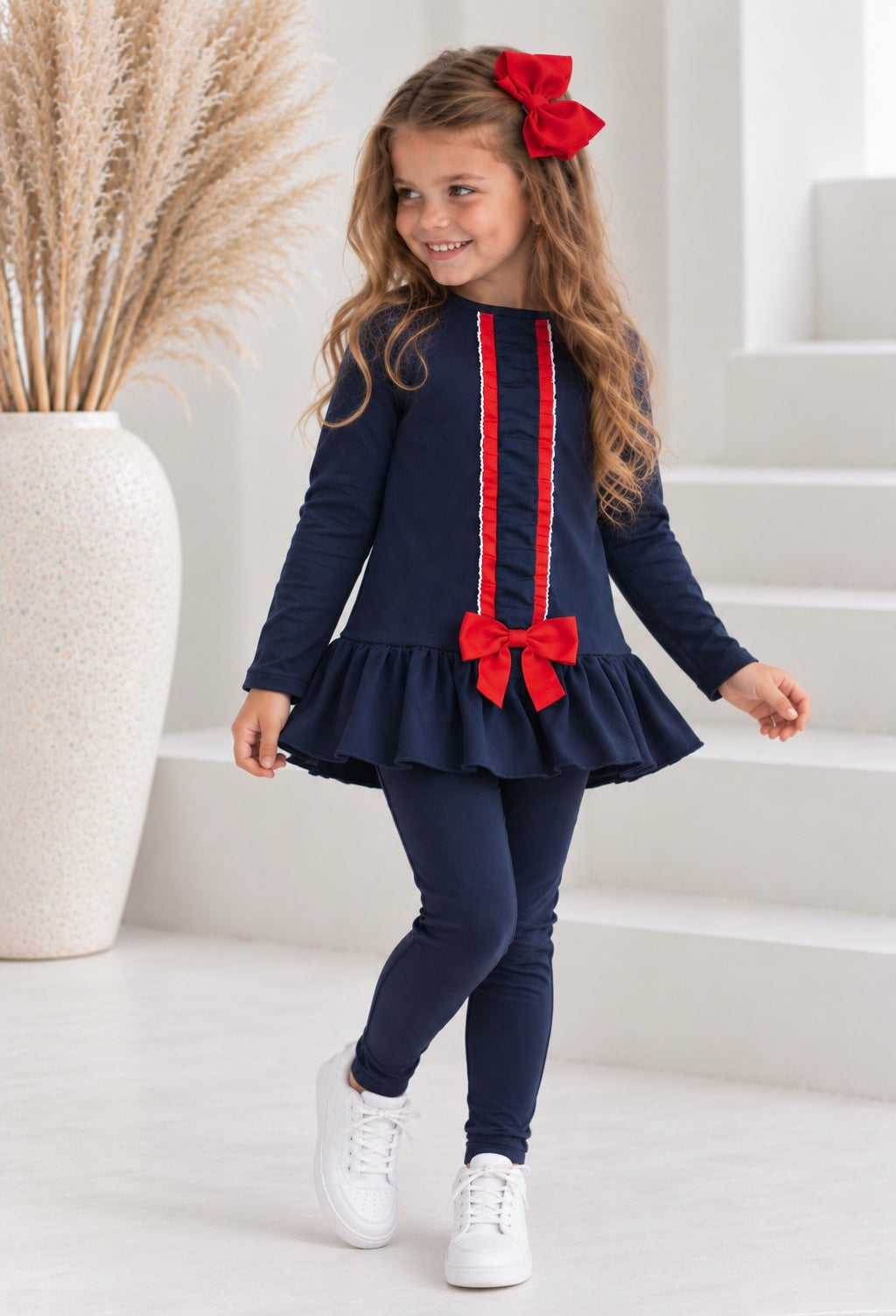 Alanna Girls Frilly Ribbon Tracksuit Navy