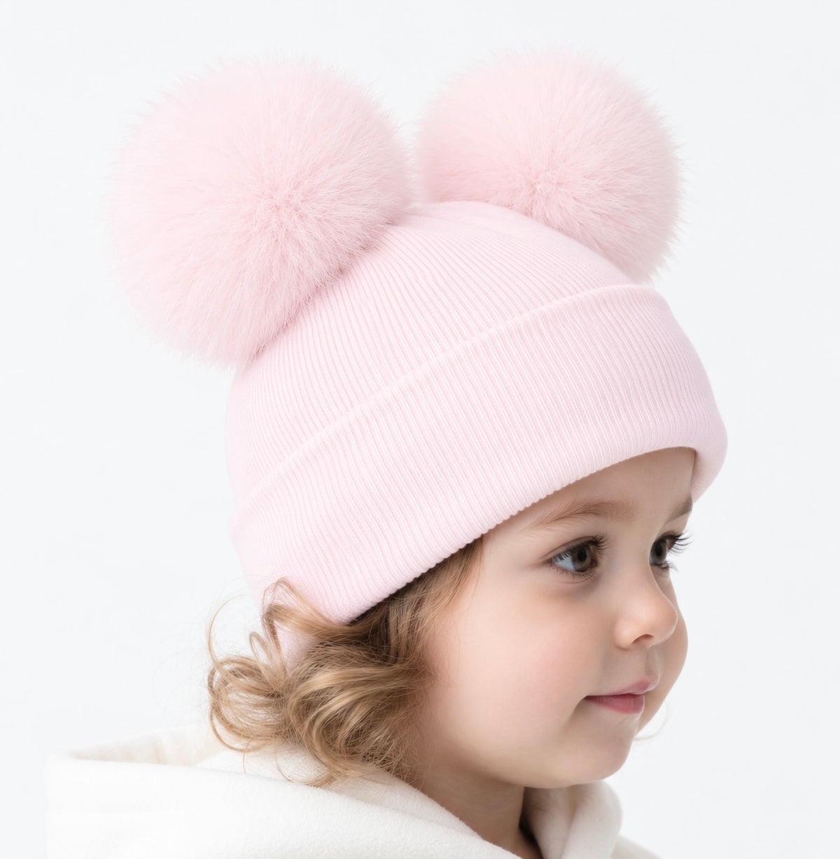 Eva Bella Faux Fur Double Pom Pom Hat Pink