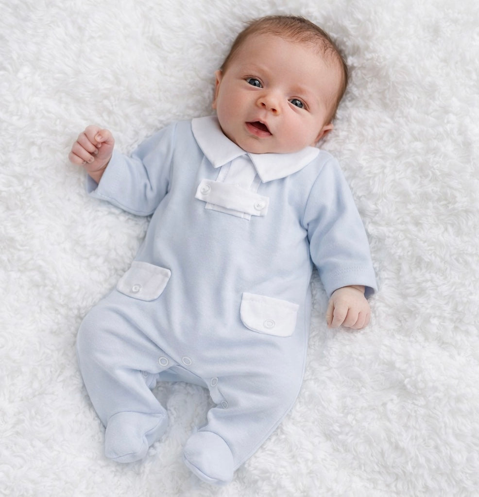 267 Baby Boys White Collar Blue Babygrow