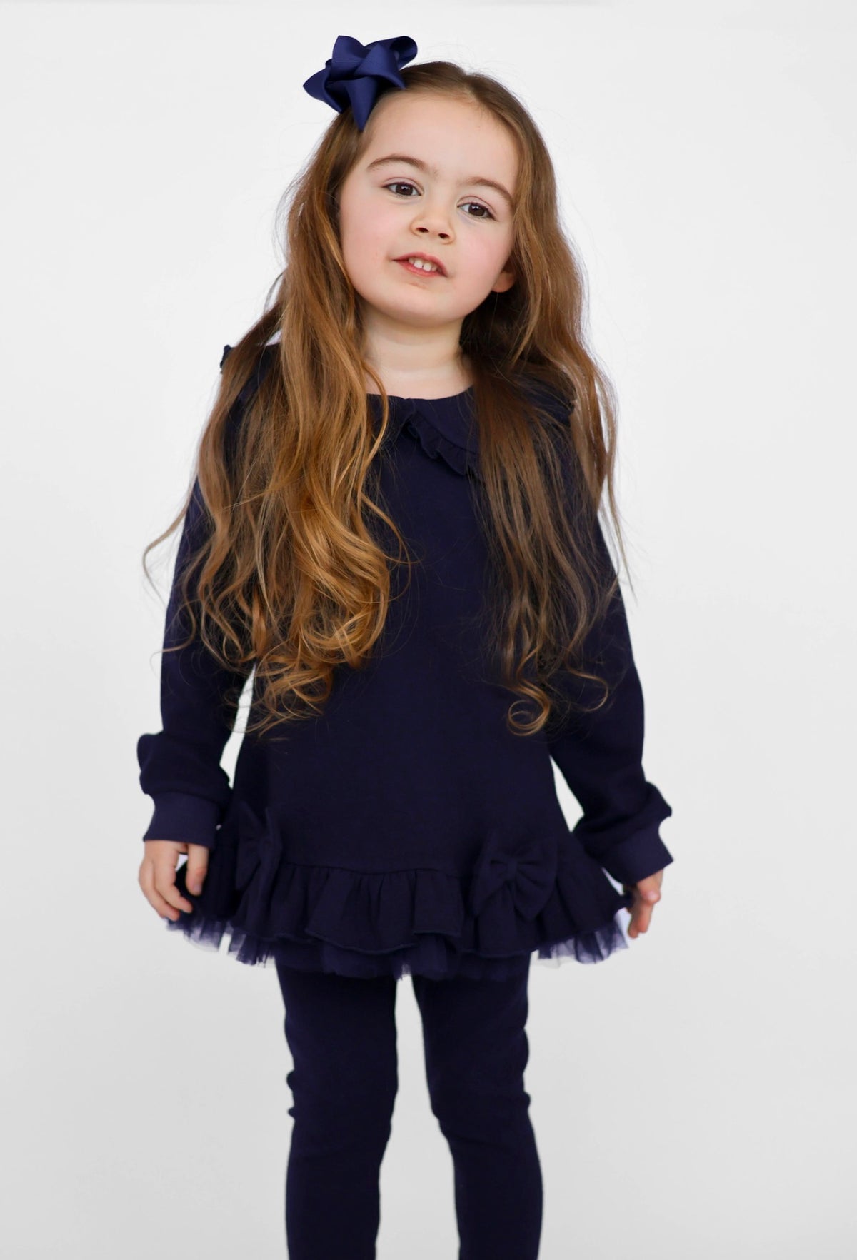 Phoebe Premium Cotton Girls Jumper & Legging Tracksuit Set Navy