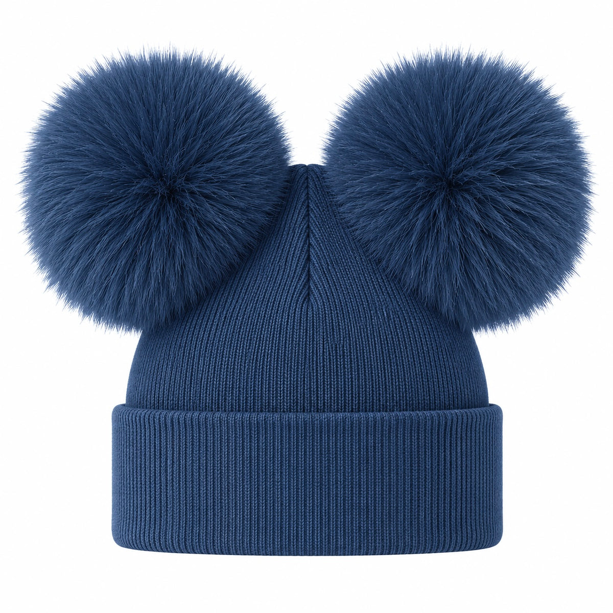 Eva Bella Faux Fur Double Pom Pom Hat Navy