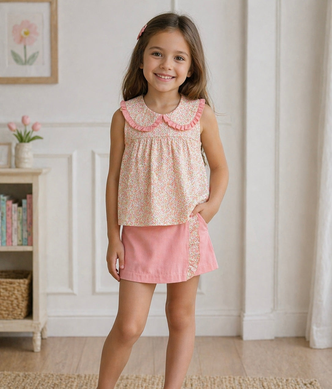 11310 Bigger Girls Frilly Collar Floral Skort Set