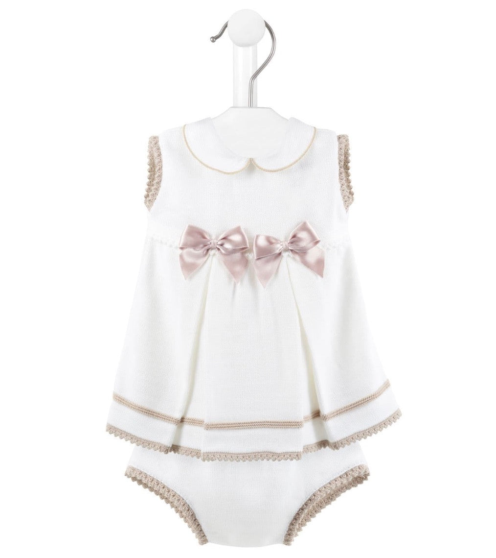 A4907 - White Knitted Bow Dress With Knickers