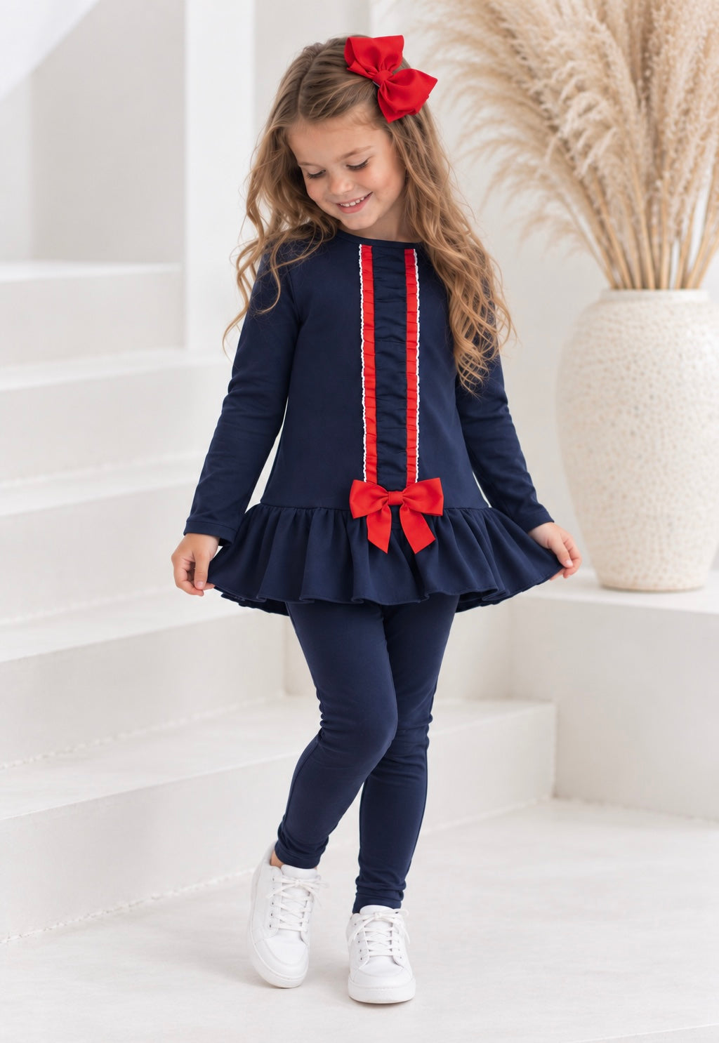 Alanna Girls Frilly Ribbon Tracksuit Navy