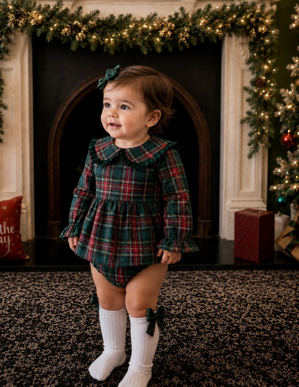 Bellamy Girls Romper Green Tartan 3pc Romper Set