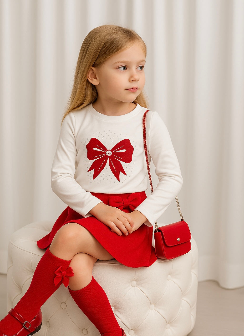 Girls Bow Skort Set & Bag Red