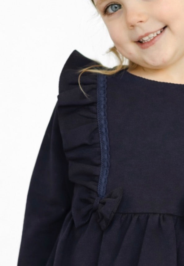 Bella Girls Bow Frill Dress Navy