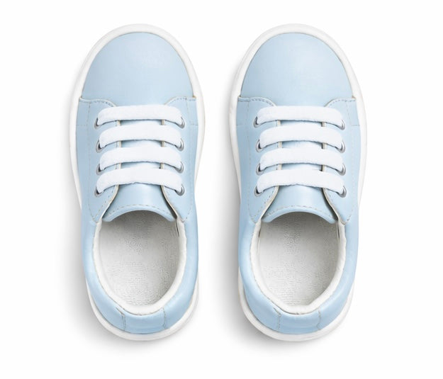 241295 Boys Andanines Plain Leather Lace Up Smart Trainers Baby Blue