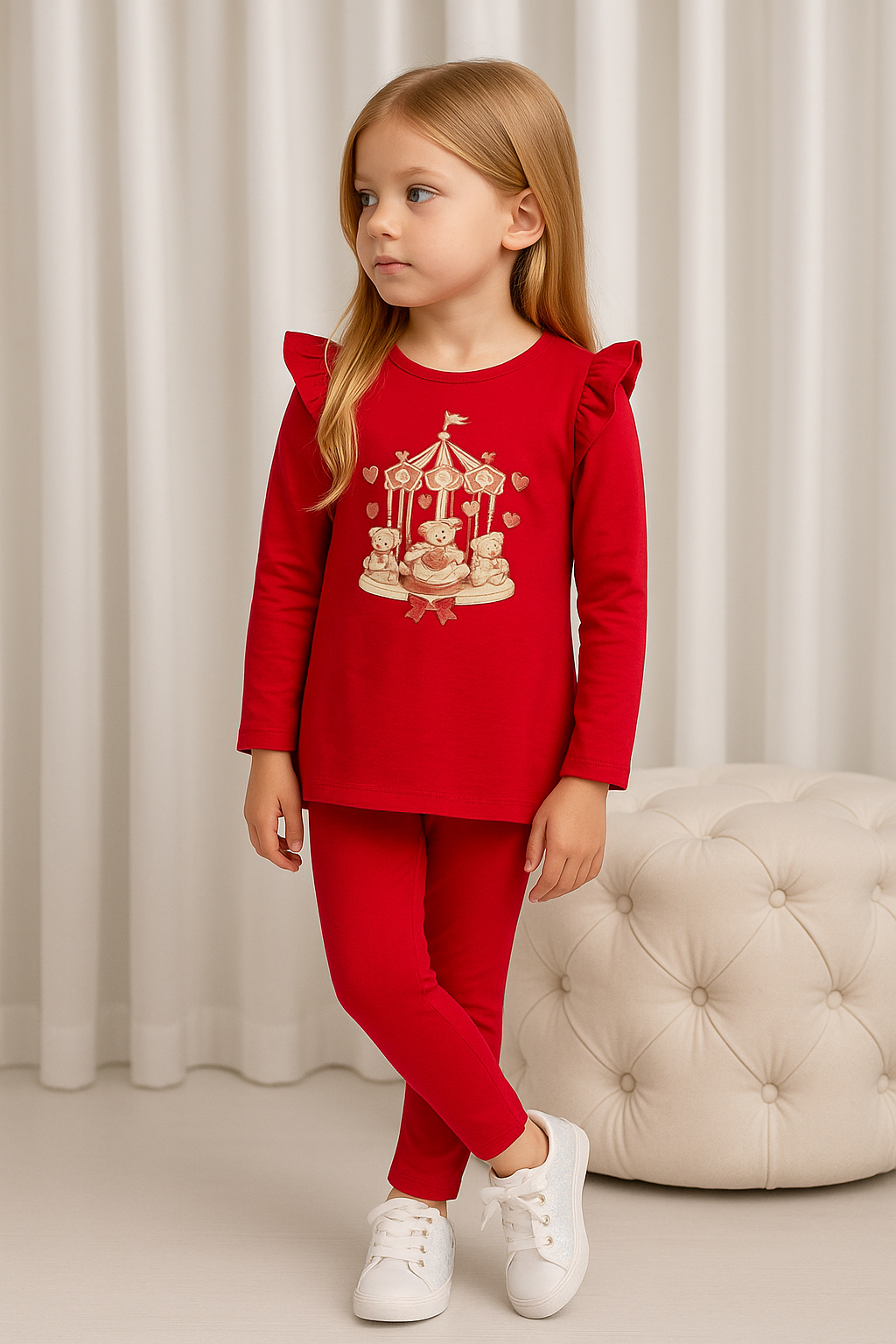 Girls Red Carousel Diamanté Legging Set