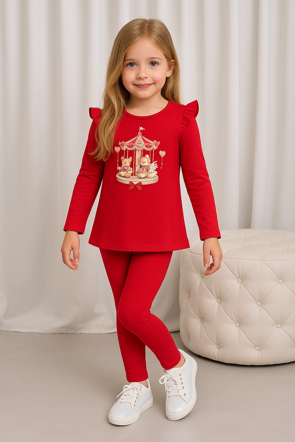 Girls Red Carousel Diamanté Legging Set