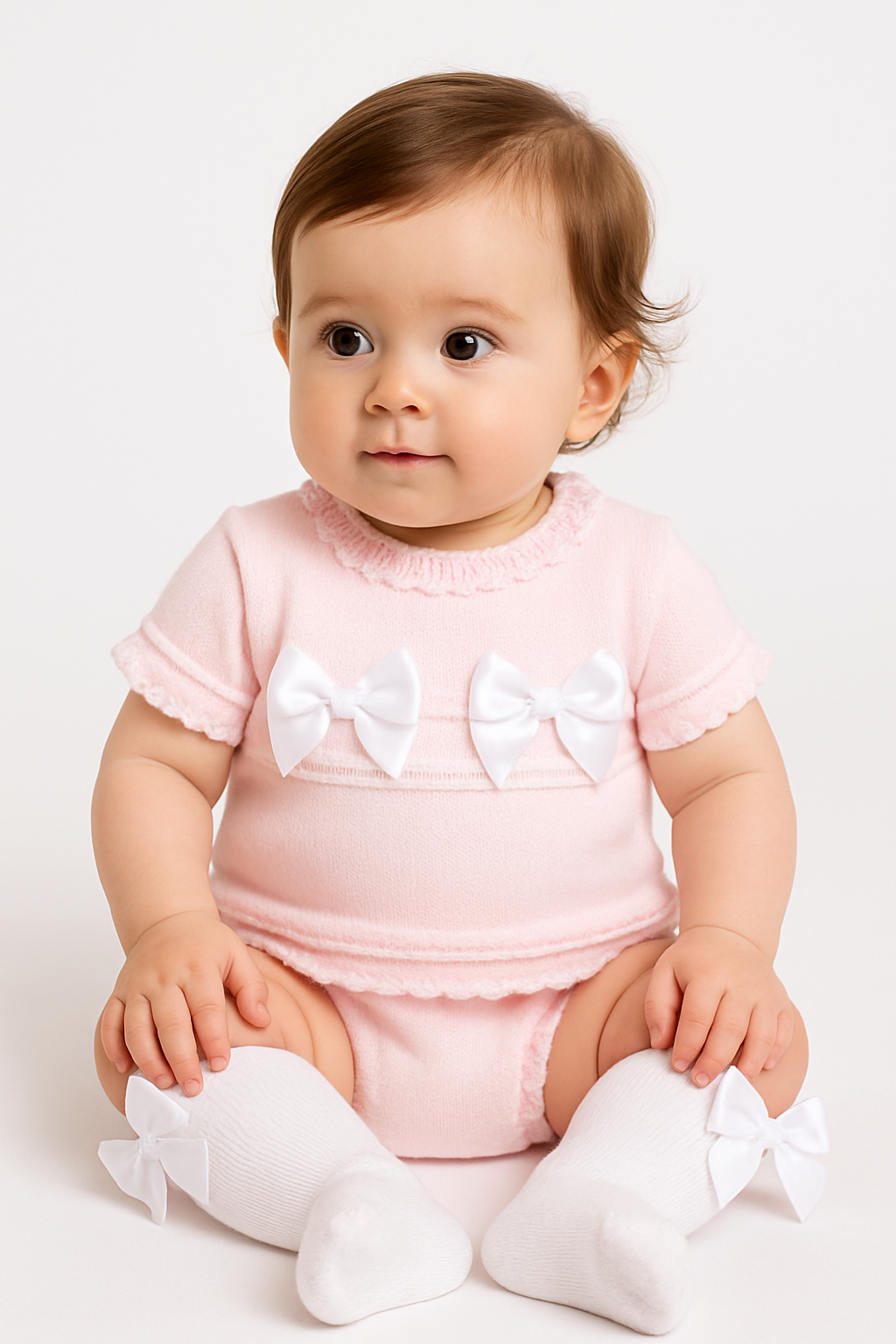 A4900 Baby Girls Knitted Bow Set Pink