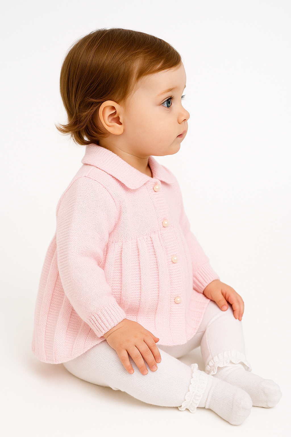 A4043 Pink Knitted Coat with Pearl Buttons