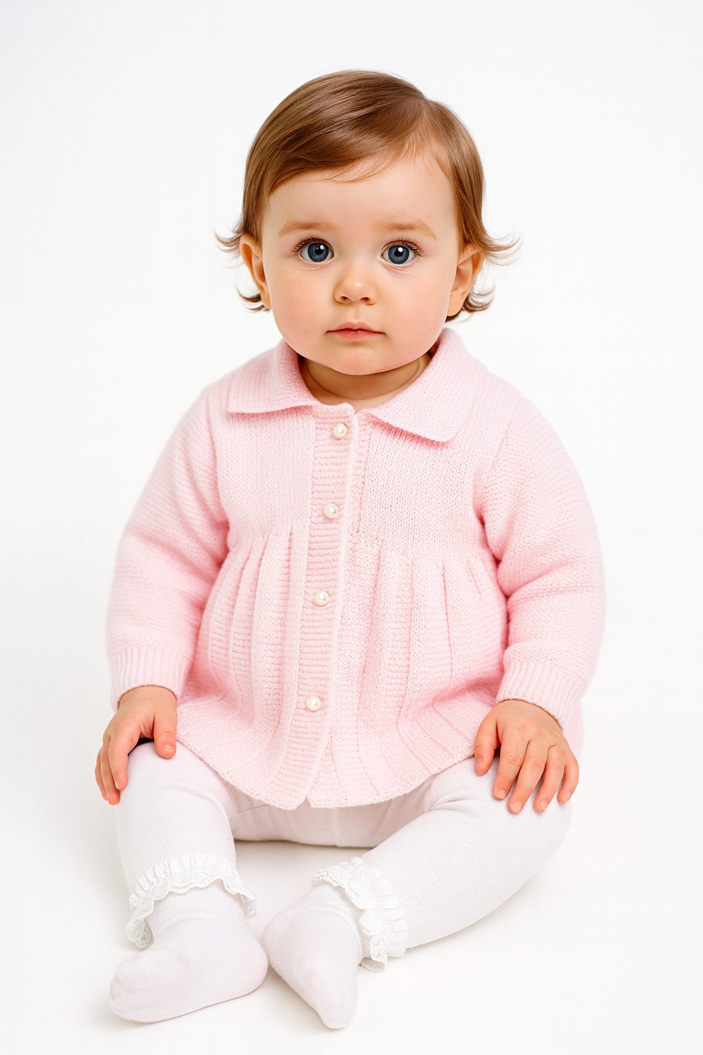 A4043 Pink Knitted Coat with Pearl Buttons