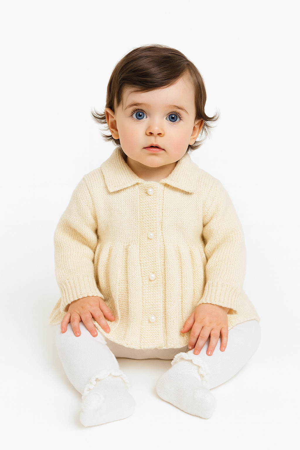 A4043 Baby Girls Knitted Camel Cardigan