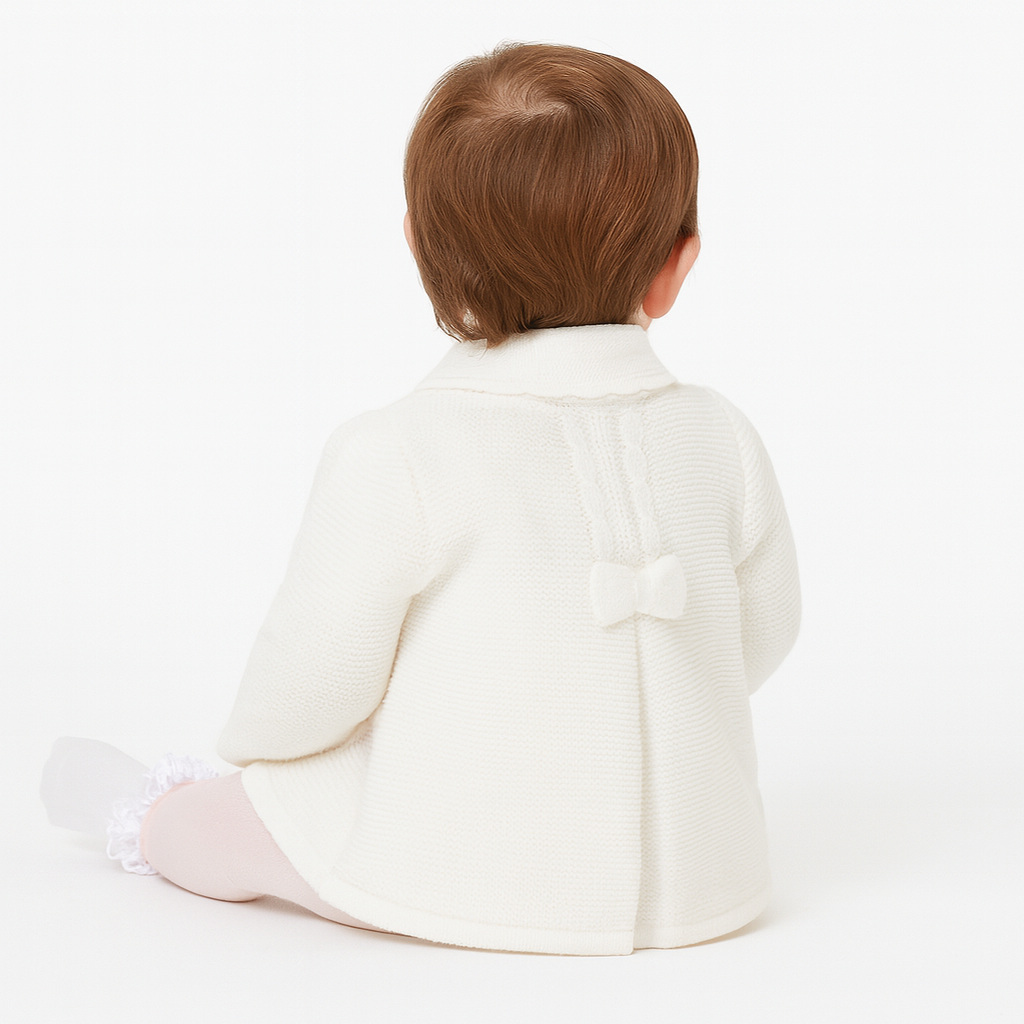 23VE-302 Baby Girls White Knitted Bow Cardigan Jacket