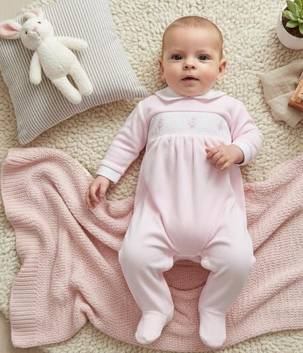 AV2080 Spinning Top Smocked Babygrow Pink