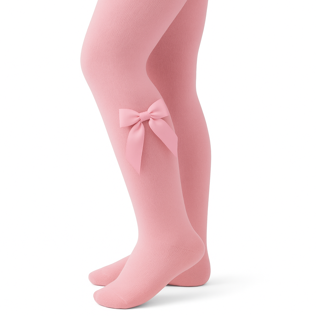 UKSAT Girls Dusky Pink Ribbon Bow Tights