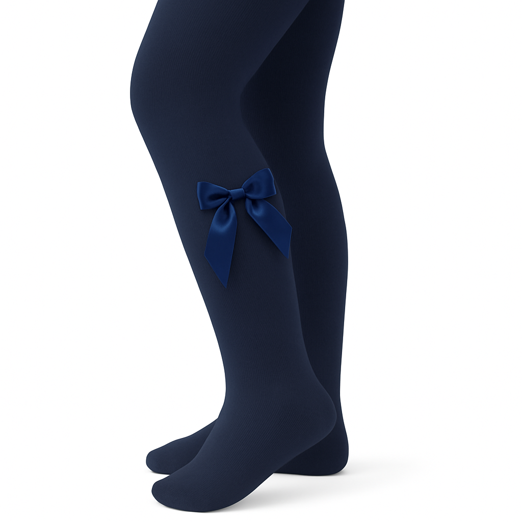 UKSAT Girls Navy Ribbon Bow Tights
