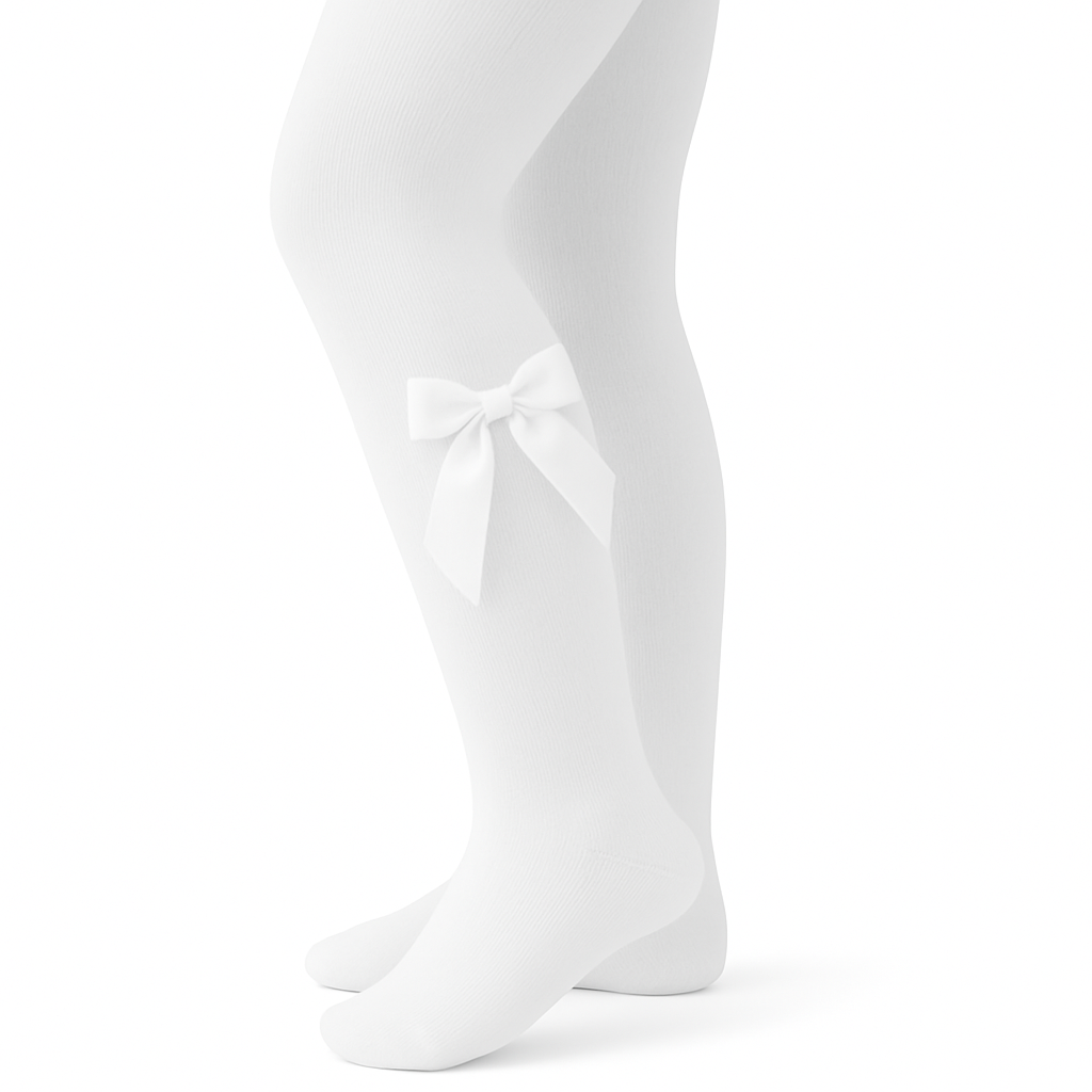 UKSAT Girls White Ribbon Bow Tights