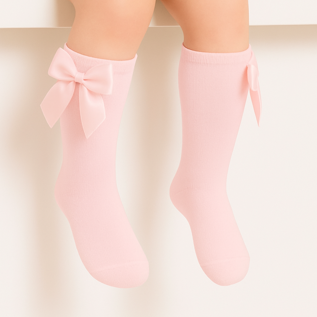 Harris Kids Ribbon Bow Knee High Socks Pink