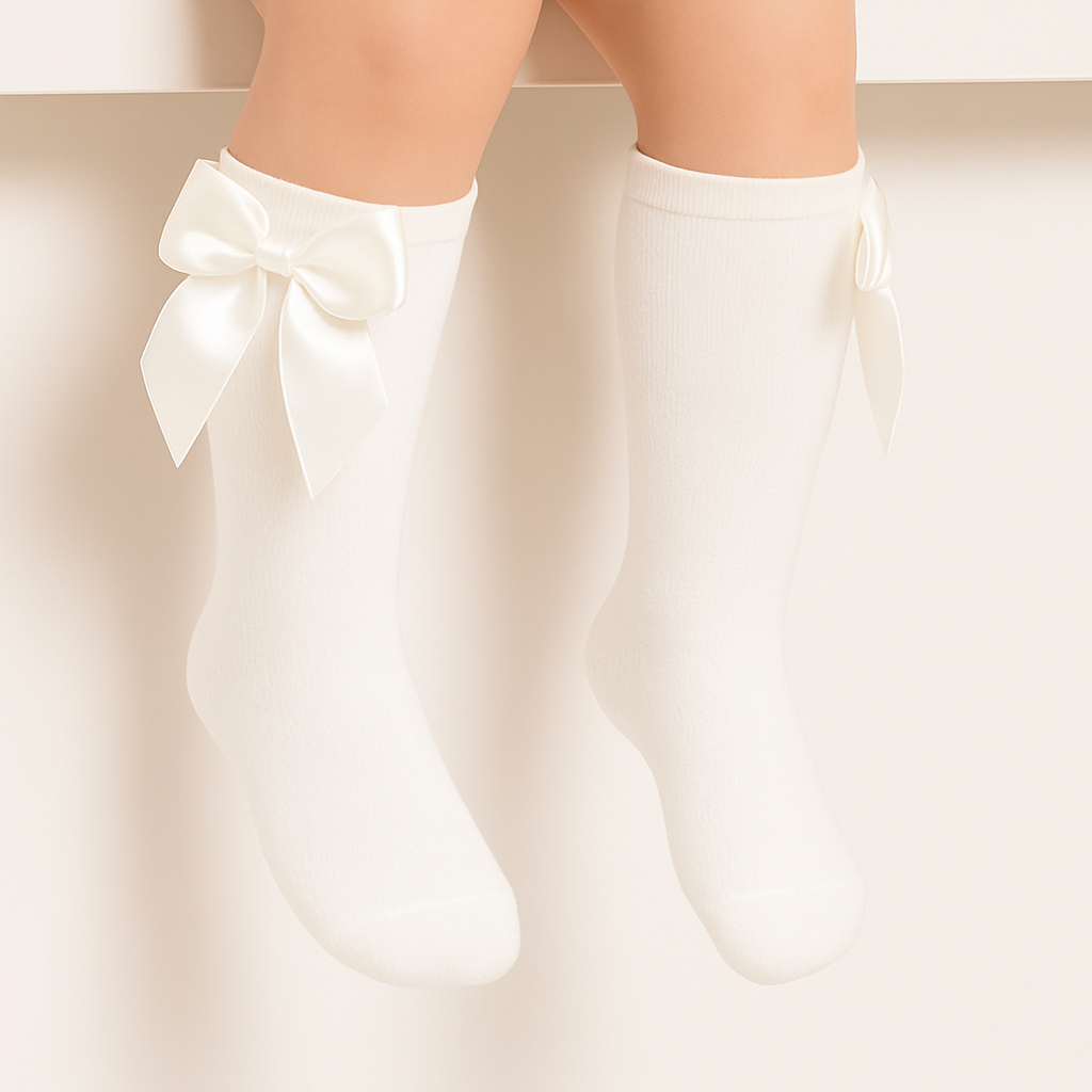 Harris Kids Ribbon Bow Knee High Socks White