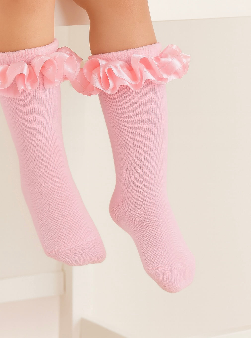 Harris Kids Ruffle Satin Frilly Socks Pink