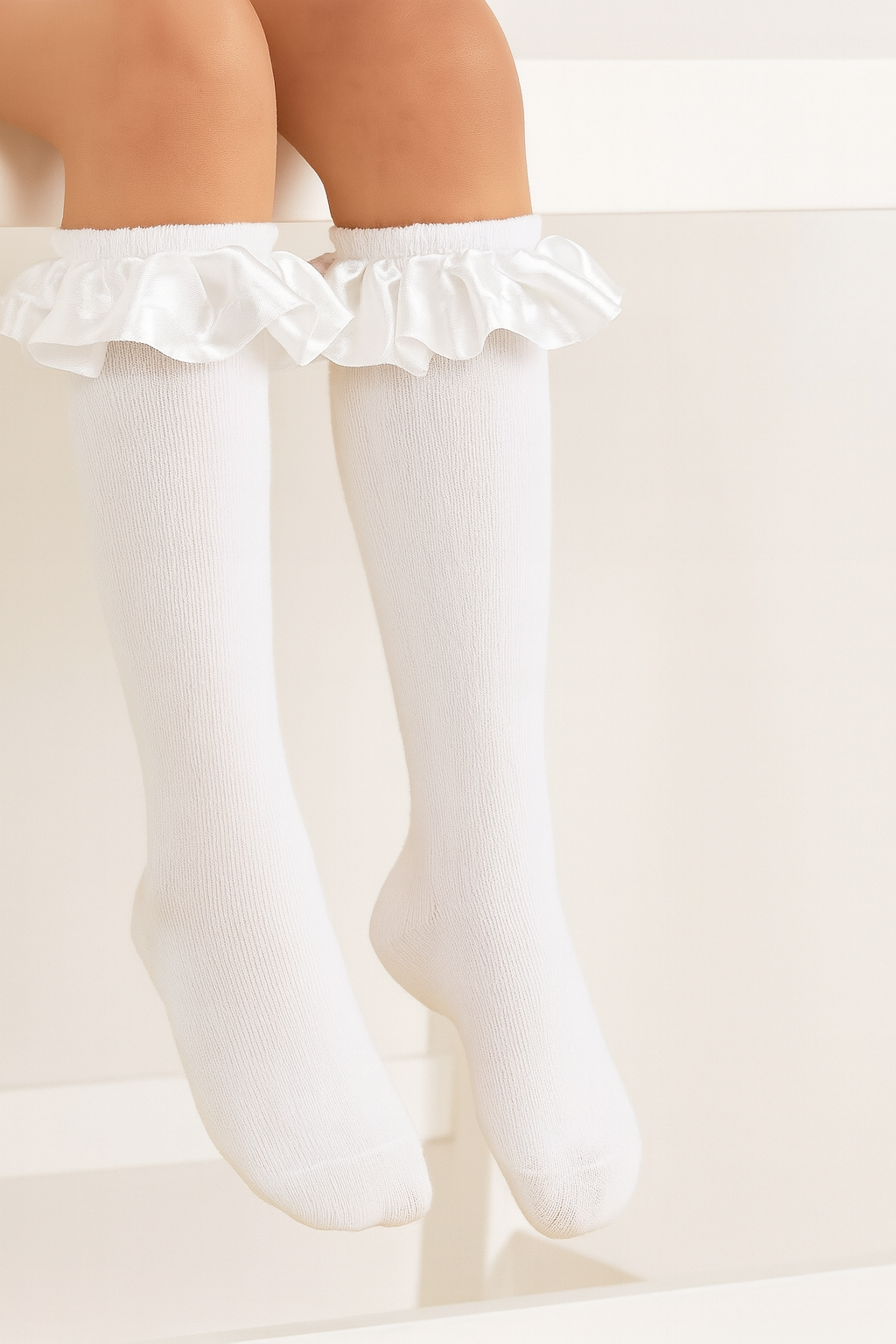 Harris Kids Ruffle Satin Frilly Socks White