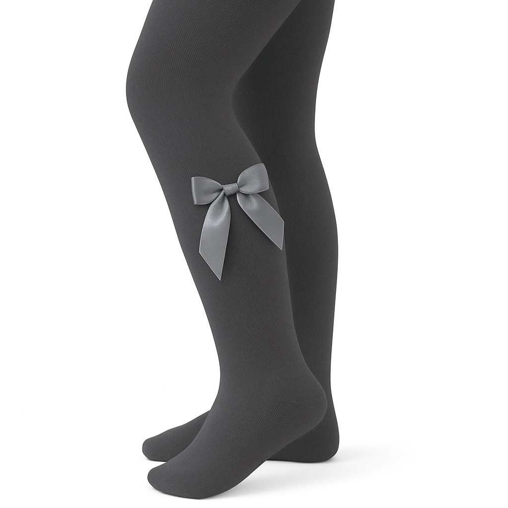 UKSAT Girls Grey Ribbon Bow Tights
