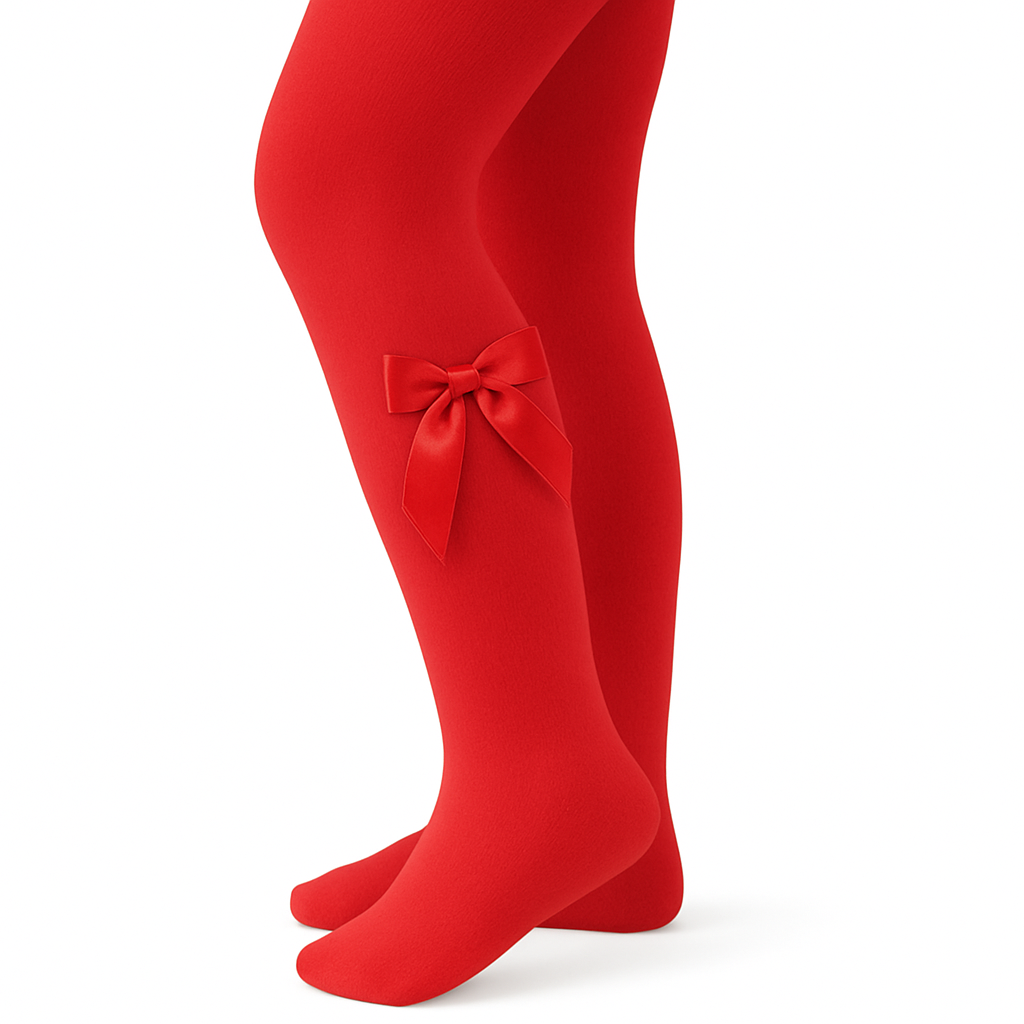 UKSAT Girls Red Ribbon Bow Tights