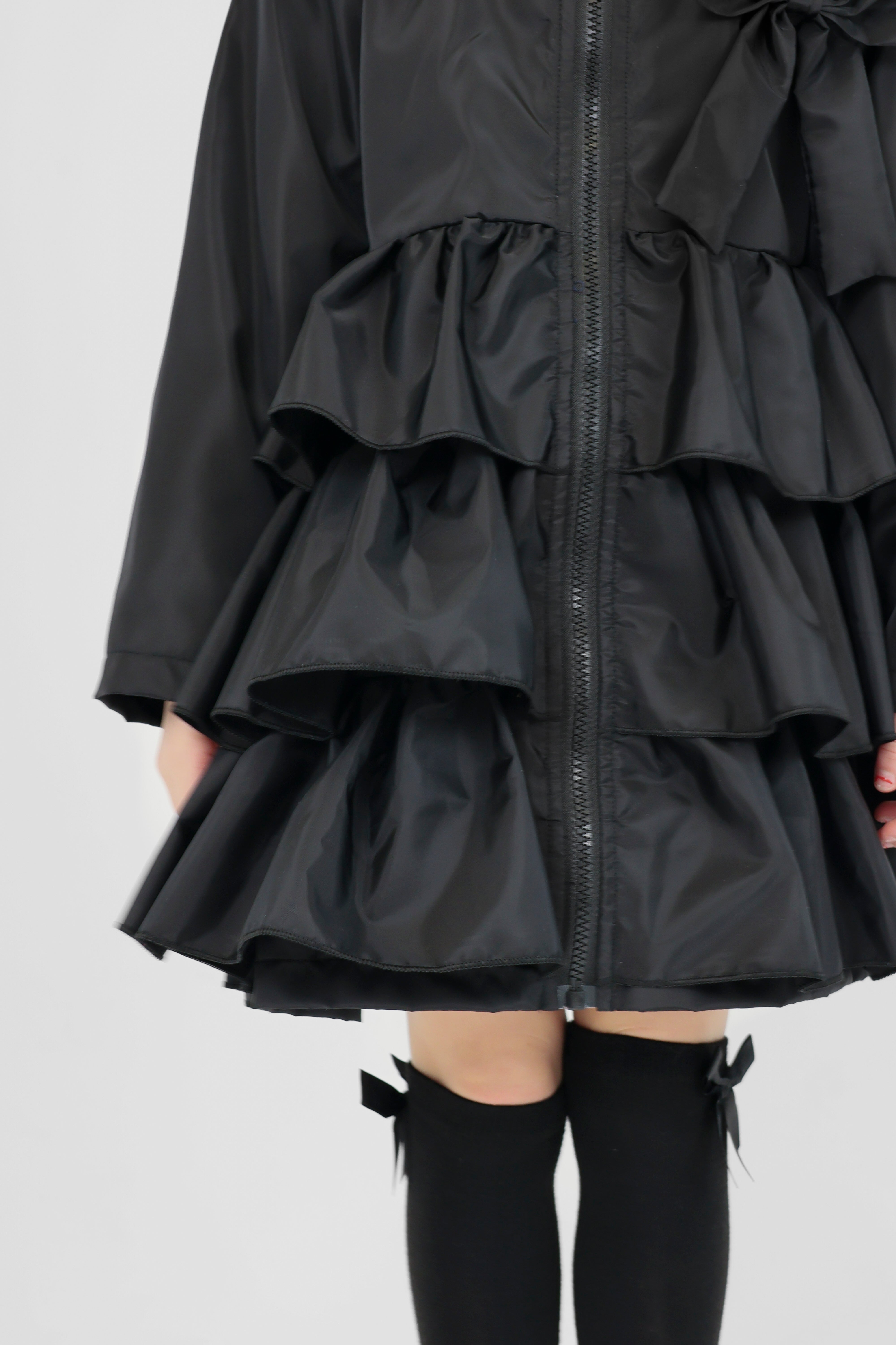 Pixie Girls Frilly Bow Fleece Lined Rain  Jacket Black
