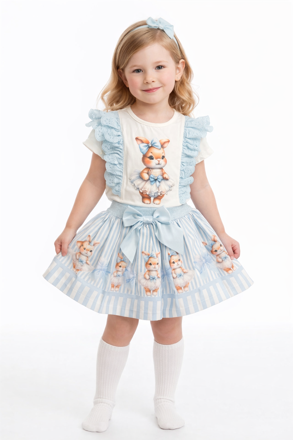 Girls Ballerina Bunny Skirt Set Blue