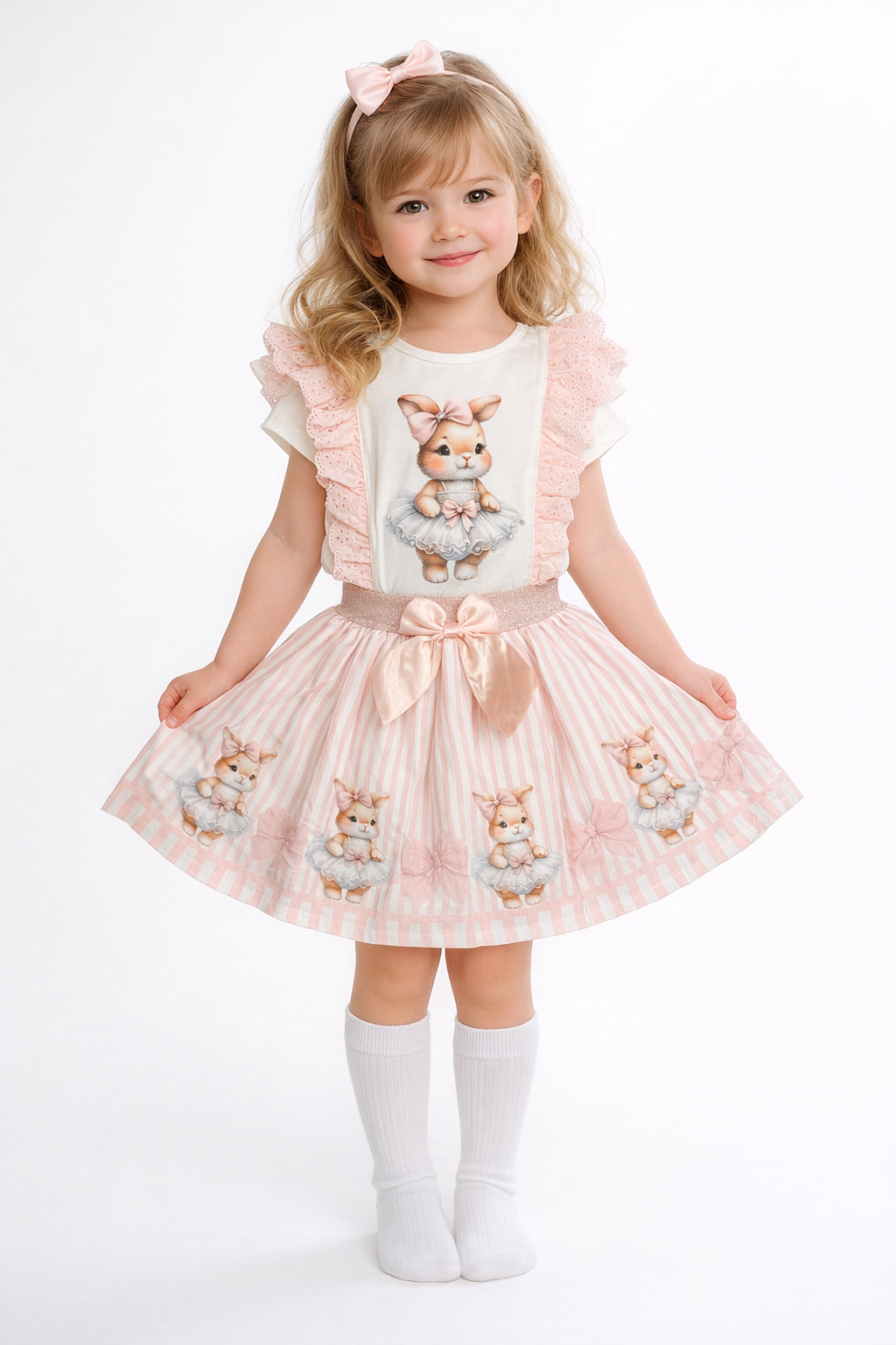 Girls Ballerina Bunny Skirt Set Pink