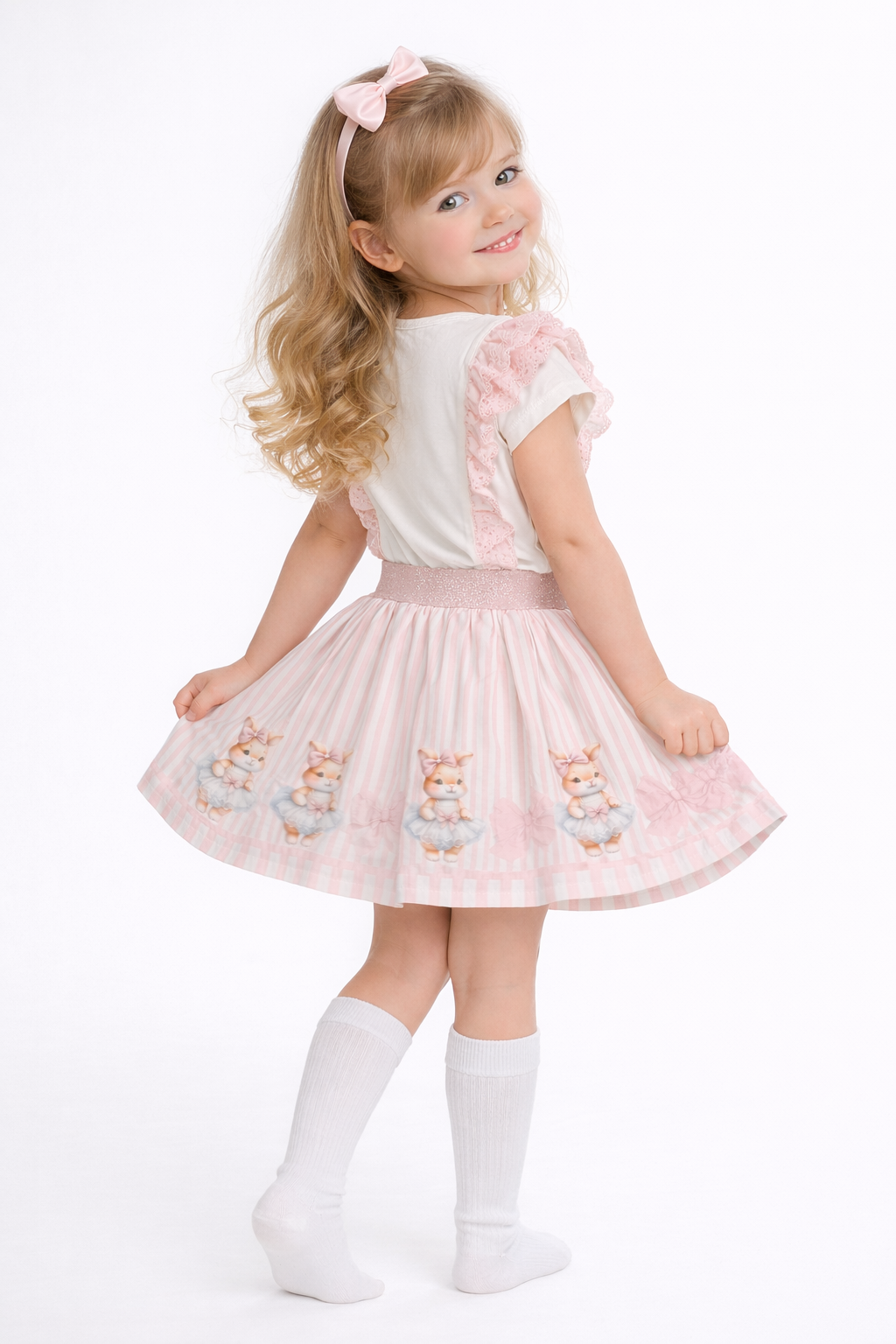 Girls Ballerina Bunny Skirt Set Pink