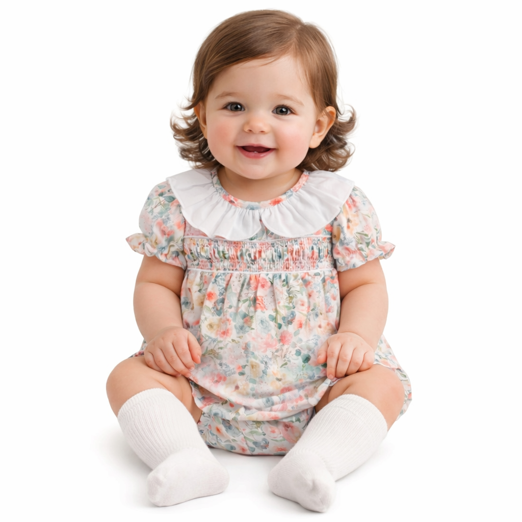 AV6143 Girls Floral Smocked Dress
