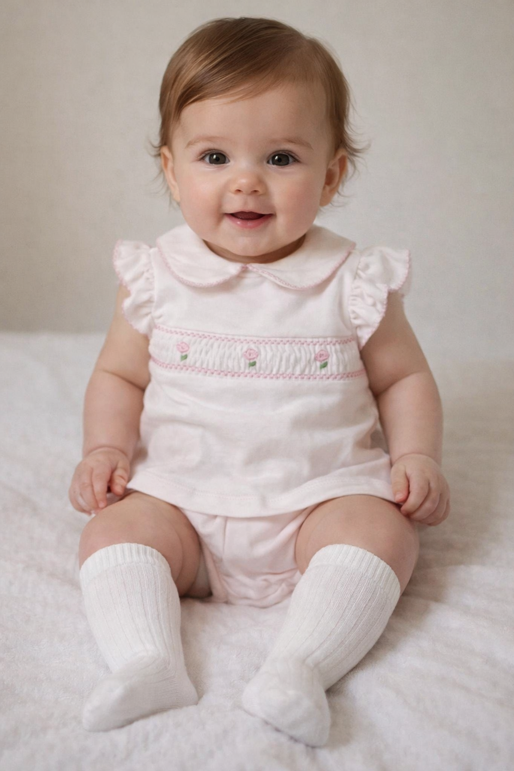 SG241 Baby Girls Smocked Rose T Shirt & Bloomers Pink