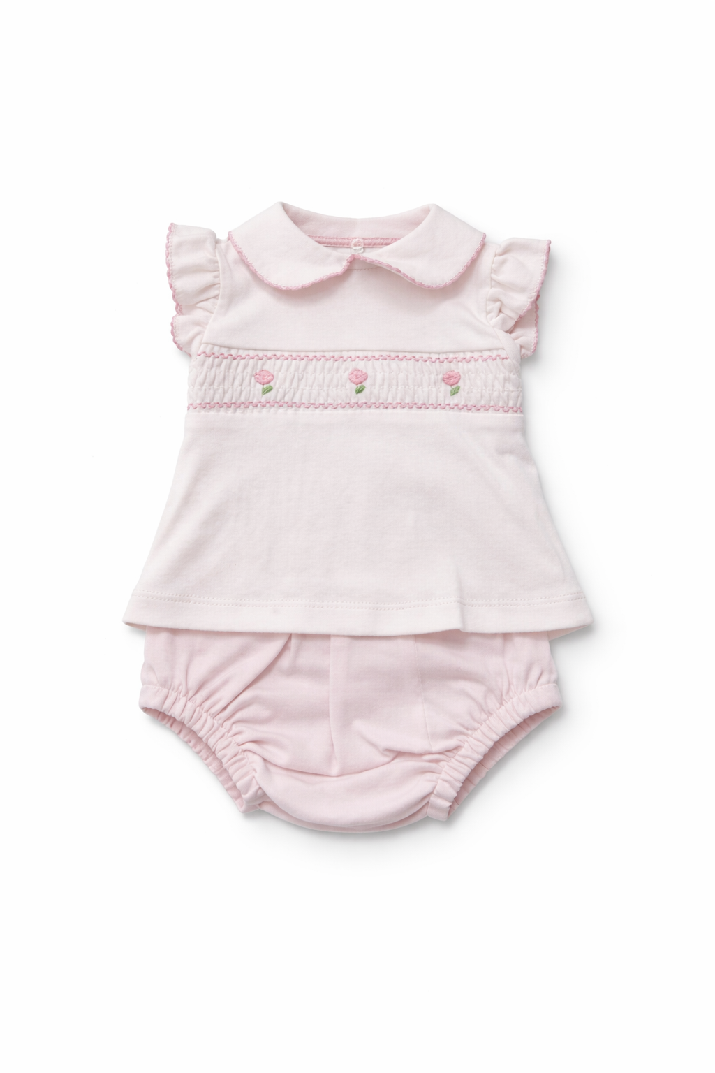 SG241 Baby Girls Smocked Rose T Shirt & Bloomers Pink