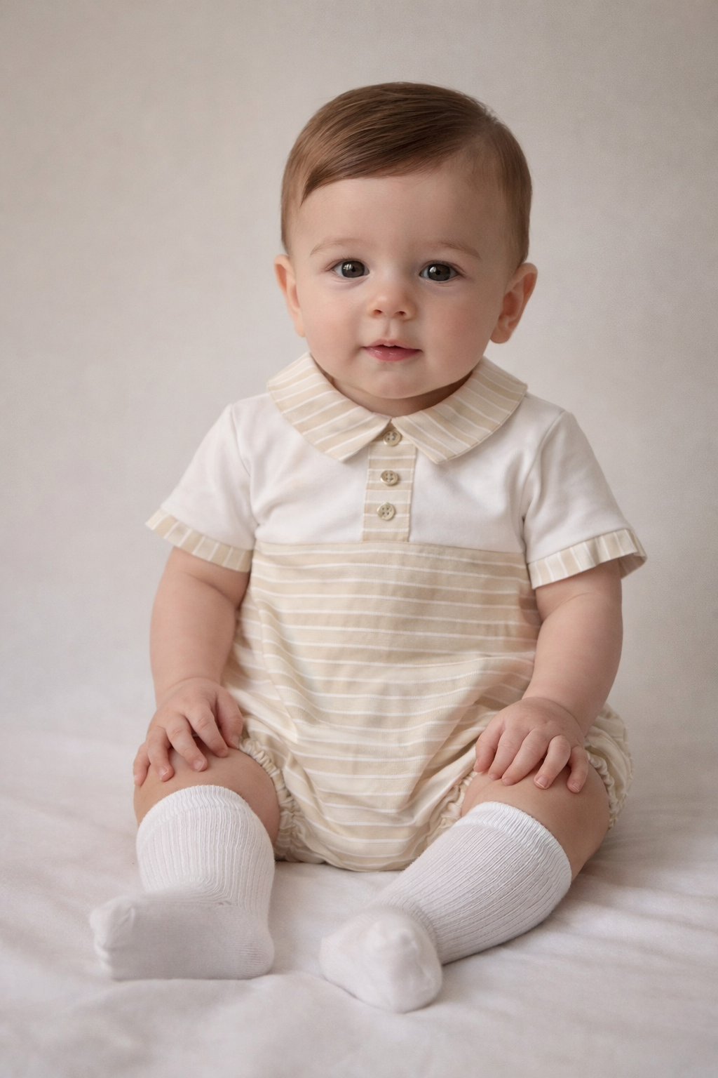 SG243 Baby Boys Striped Romper Camel