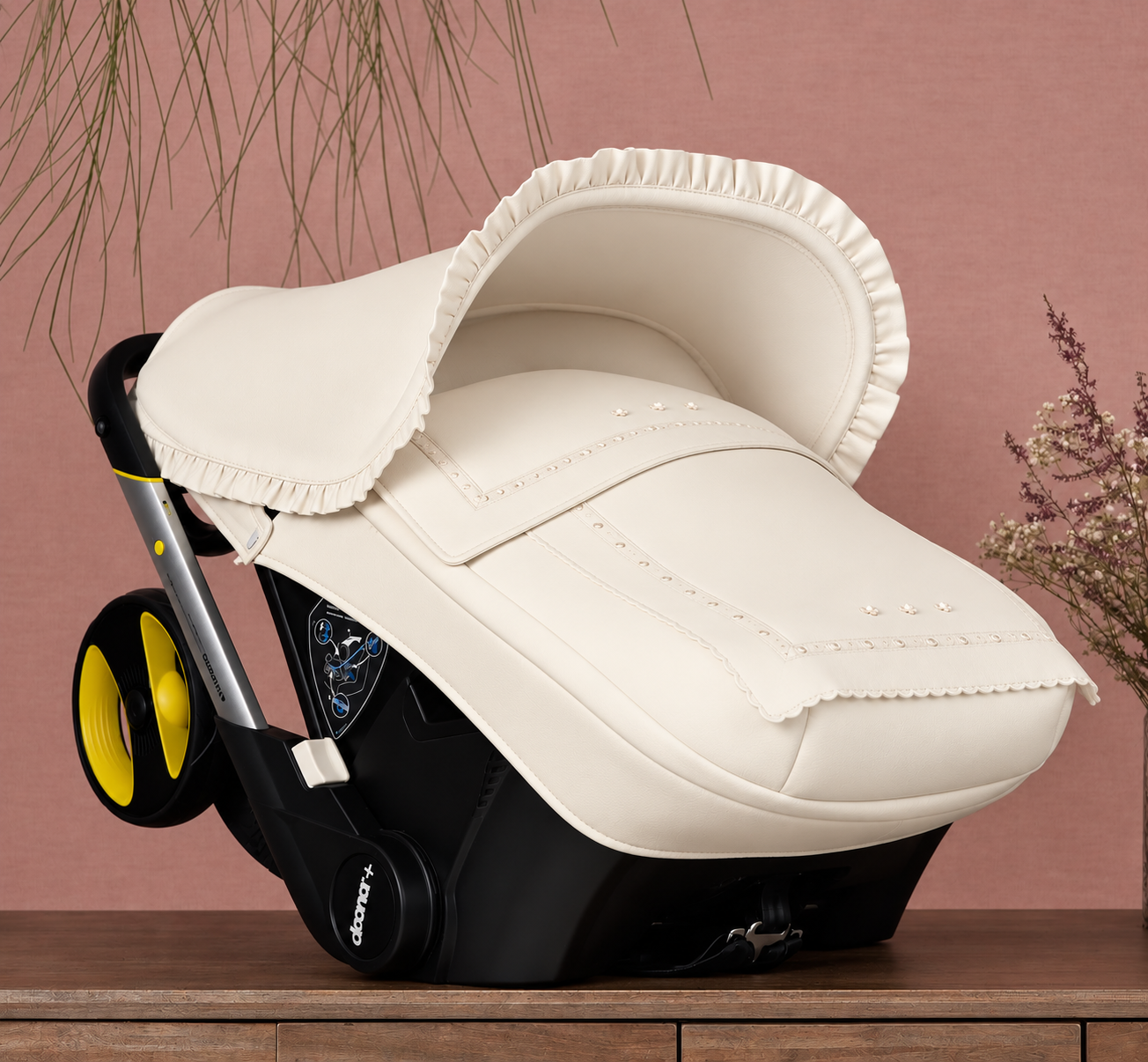 072237 Leatherette Rose bud Doona Car Seat Cover Cream