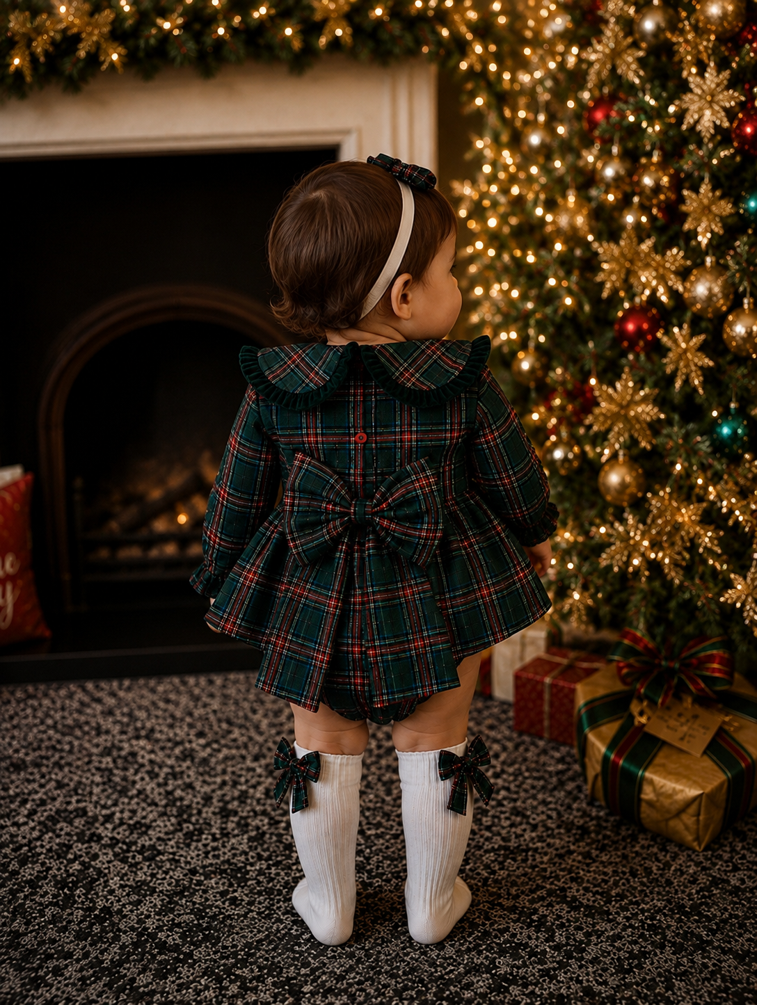 Bellamy Girls Romper Green Tartan 3pc Romper Set