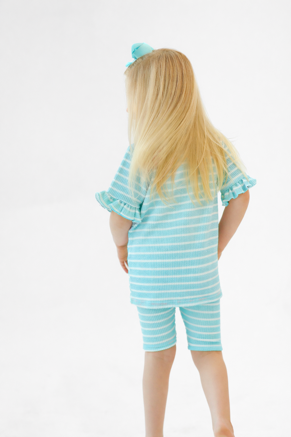 Iris Girls Waffle T-Shirt & Cycling Shorts Set Aqua Blue