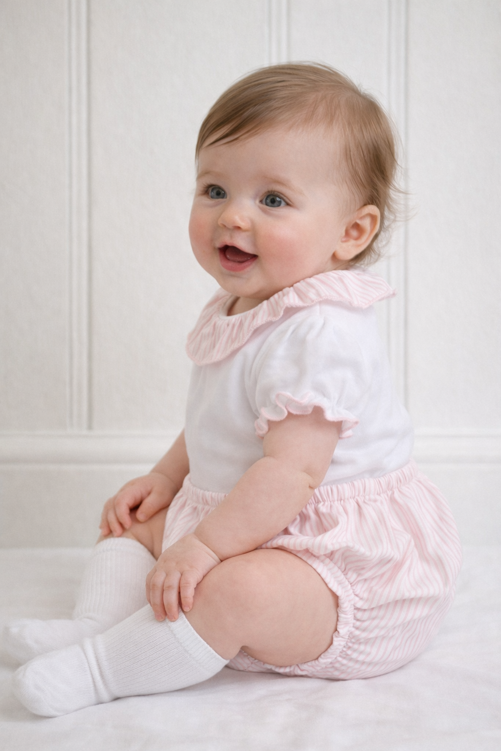 46221 Babidu Frilly Collar Baby Girls Cotton Jam Pants Set