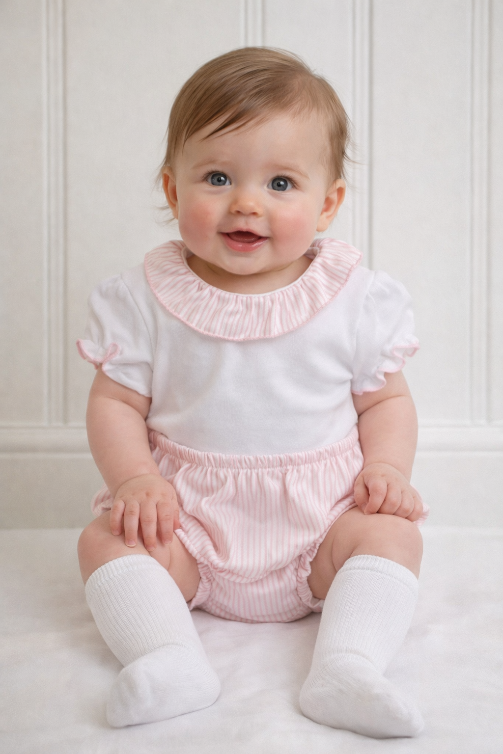 46221 Babidu Frilly Collar Baby Girls Cotton Jam Pants Set