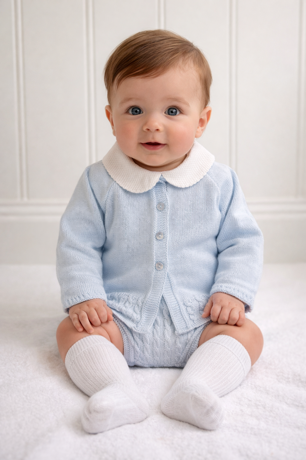 43322 Baby Boys Smart Baby Blue 3 Piece Knitted Set