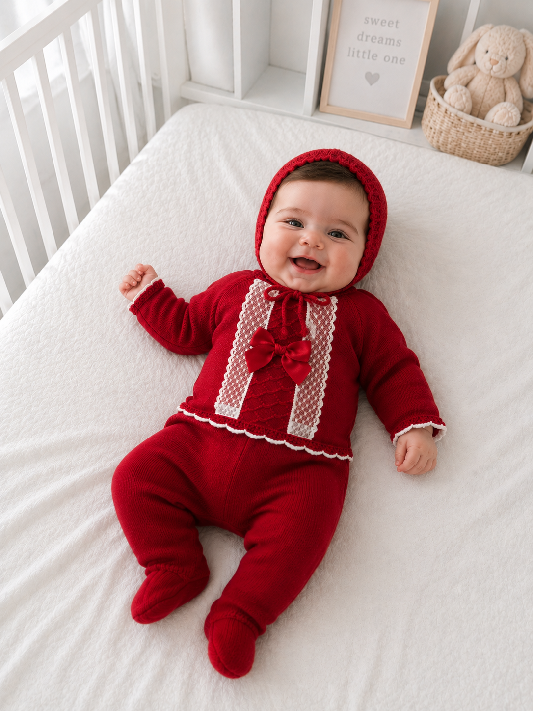 Tilda Pink Lace and Satin Bow 3 Piece Baby Set Red