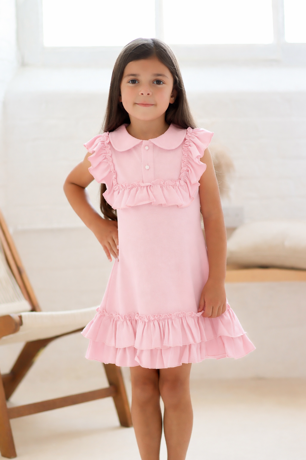 Ellie Girls Frilly Ruffle Polo Dress Pink