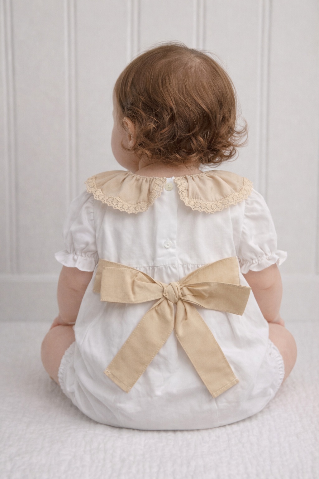 105 Girls Smocked Camel Frilly Romper