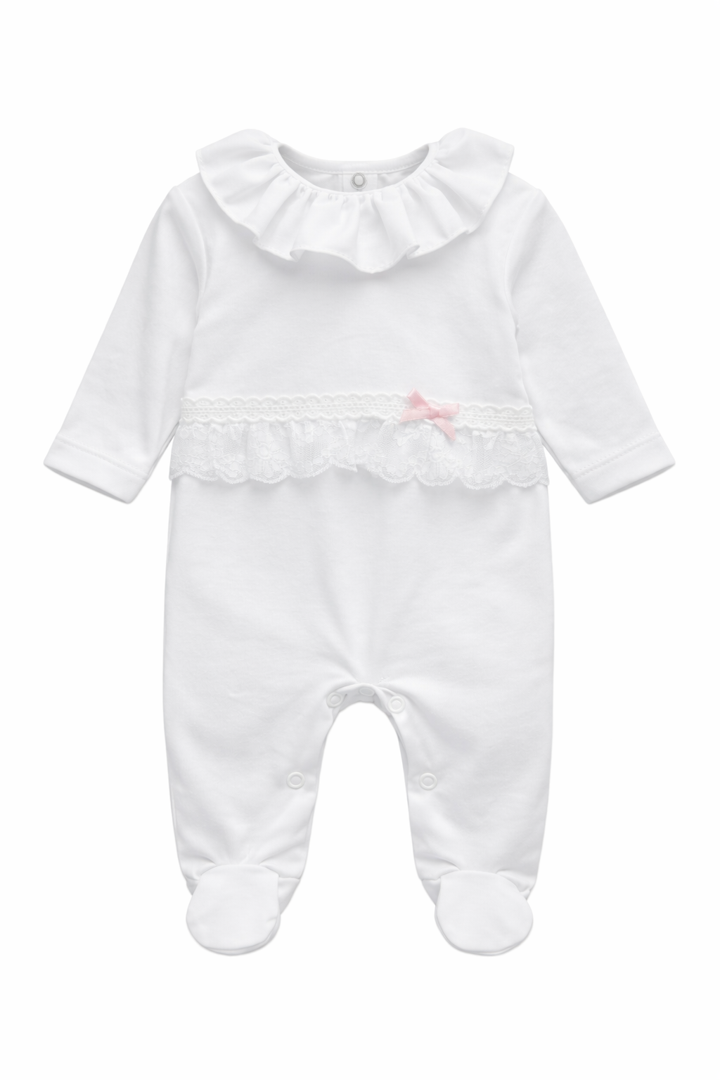 128 Girls Frilly Laced Babygrow White